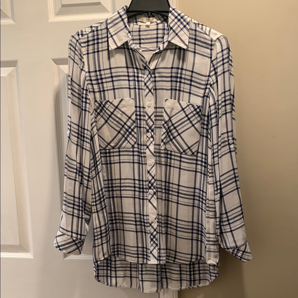 Plaid Button Down Shirt - Blue and White